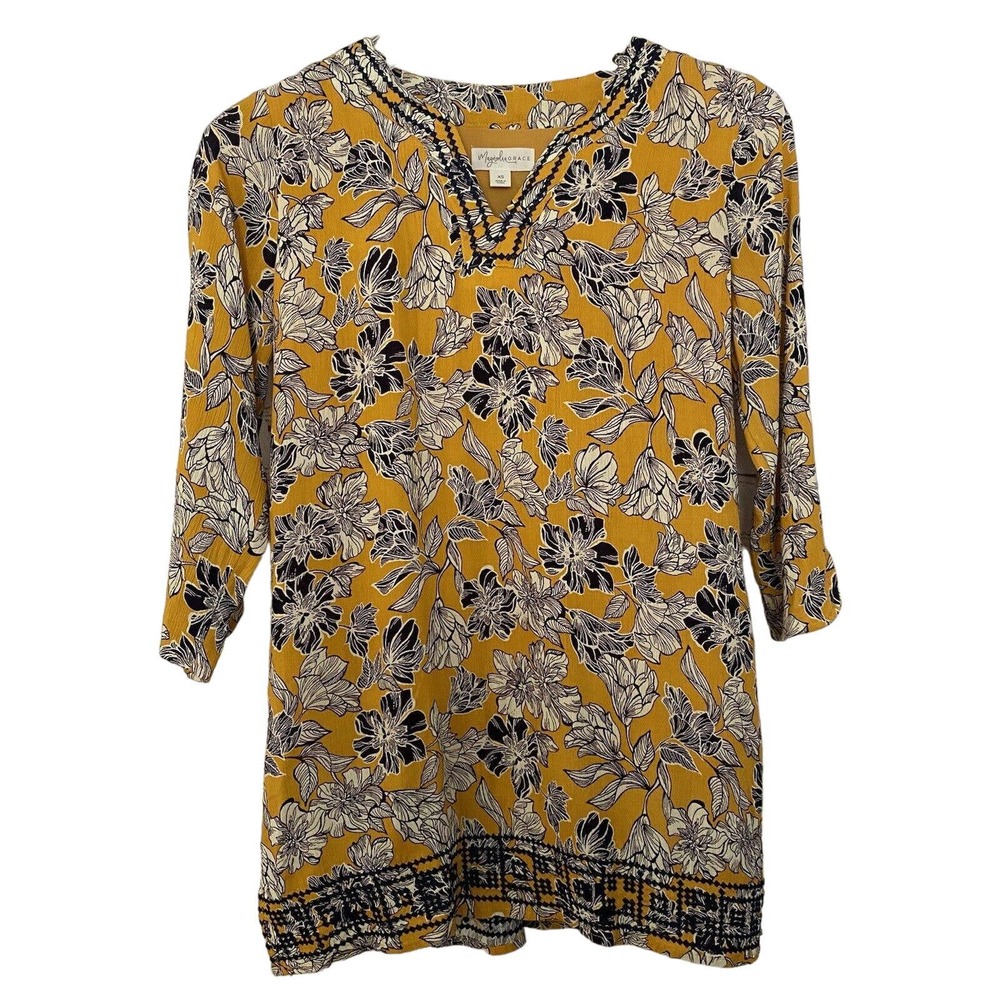 🌵 Magnolia Grace Women's Floral Embroidered 3/4 Sleeve Lined Tunic Top - Size XS